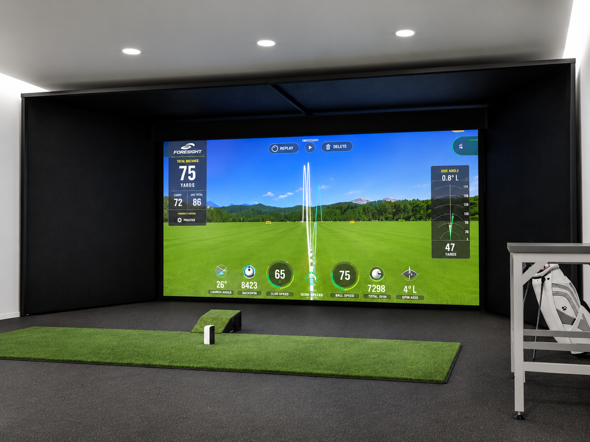 MegaStudio Bay™ Luxury Wall-to-Wall Golf Simulator Bay with Floating Cinema Screen