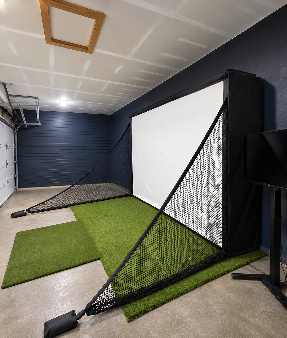 Wedge Bay™ Compact Golf Simulator Enclosure | Small Footprint, Wall-Flush Design for Low Ceilings (8ft+)