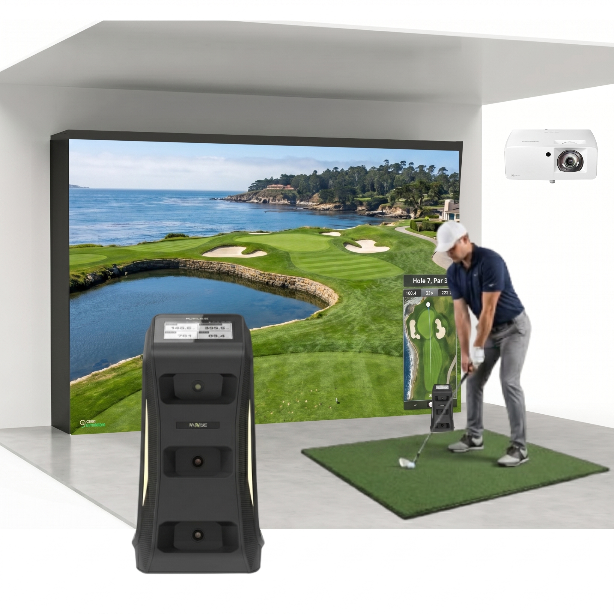 Neo-E Launch Monitor with Wedge Bay™ HD Space-Saver Golf Simulator Package