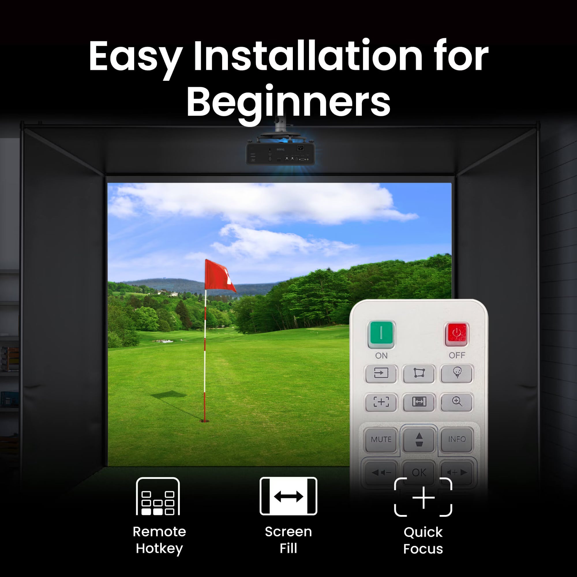 BenQ AH500ST 4000lm Ultra Short Throw Laser Golf Simulator Projector - Built for Home & Garage Sims