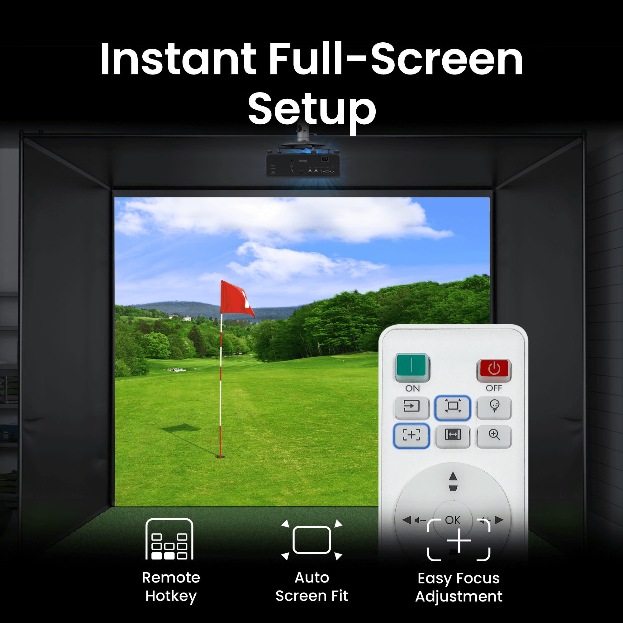 BenQ AH700ST 1080p Laser Short Throw Golf Projector - Auto Screen Fit | 4000lm Brightness for Garage Golf Sims