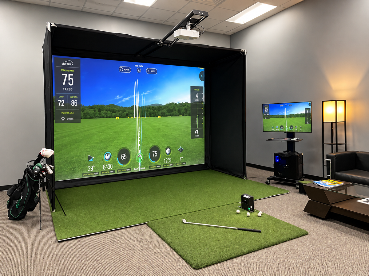 OptiBay™ Golf Enclosure with Projector Mount | Premium 4K Impact Screen, Padding System for High-Ceiling Rooms