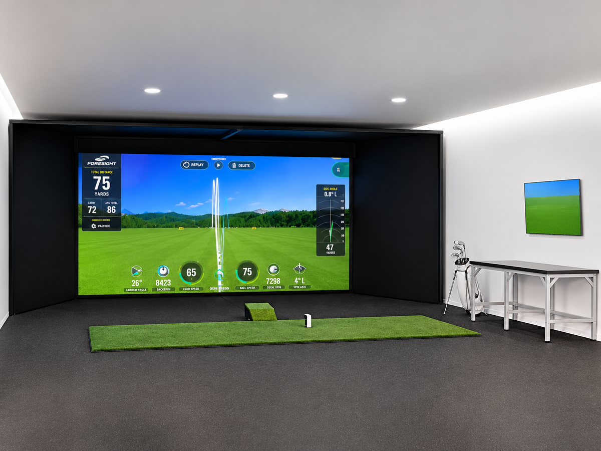 MegaStudio Bay™ Luxury Wall-to-Wall Golf Simulator Bay with Floating Cinema Screen