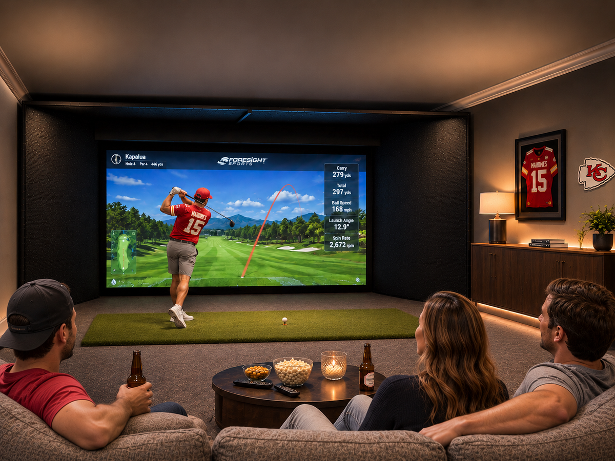 MegaStudio Bay™ Luxury Wall-to-Wall Golf Simulator Bay with Floating Cinema Screen