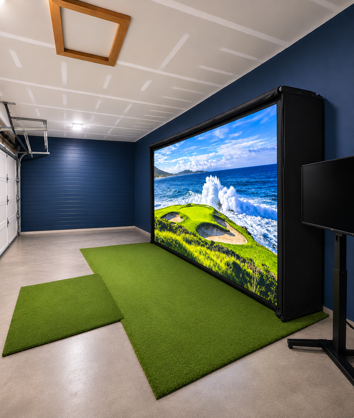 Wedge Bay™ Compact Golf Simulator Enclosure | Small Footprint, Wall-Flush Design for Low Ceilings (8ft+)